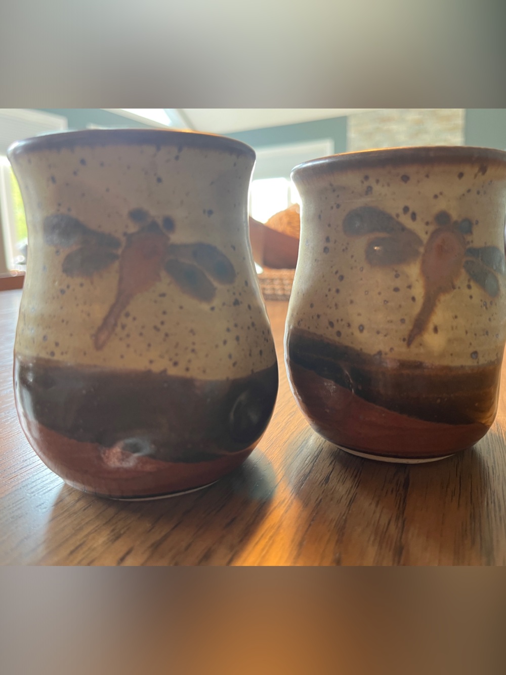 Handcrafted Brown and Cream C Pottery tumblers - Set of 2
